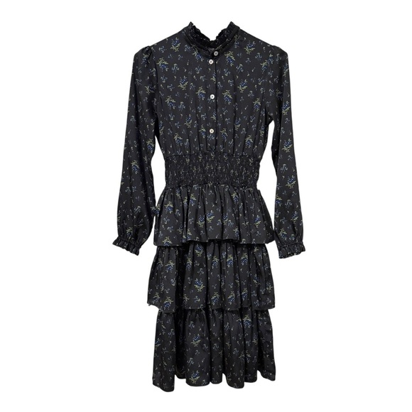 Christina Rohde Other - Christina Rohde Midnight Floral Smocked Waist Tiered Dress Girls 14 Black Ruffle